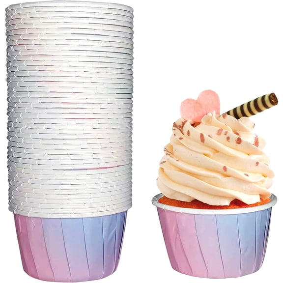 Rainbow Cupcake Liners for Baking 50pcs 3.5oz Standard Size Rainbow Gradient Cupcake Wrappers Pink-Blue Paper Muffin Liners Fall Cake Baking Cups Blue-Pink