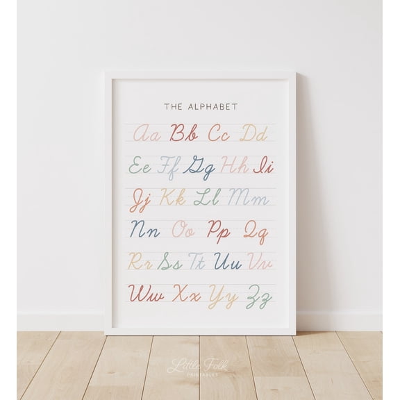 Rainbow Cursive Alphabet Handwriting Chart Educational Classroom Poster, Striking Decorative Theme For Home, Office And Gallery Wall Decor