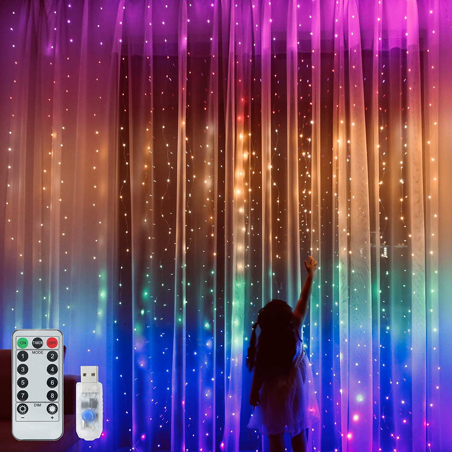 Rainbow Curtain Lights 300 LED Curtain Christmas String Lights