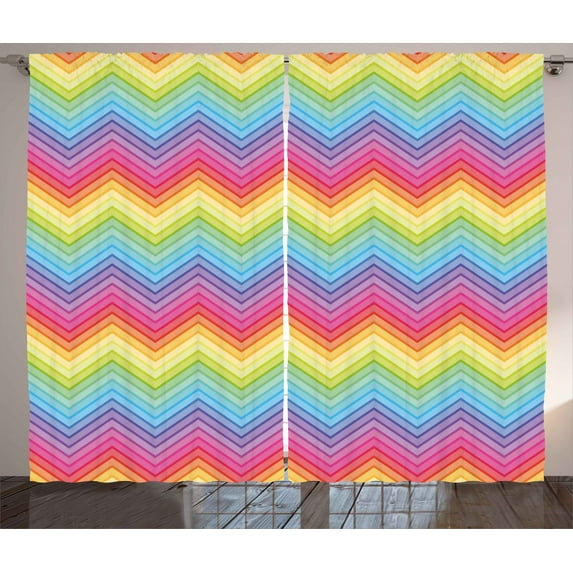 Ambesonne Rainbow Curtains 2 Panel Set, Colorful Vivid Chevron, 108" x 90", Multicolor