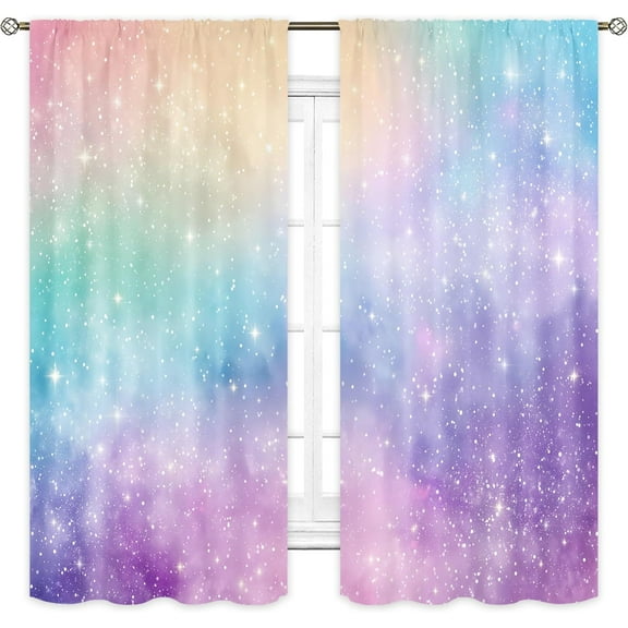 Rainbow Curtains 42Wx63H Inch Rod Pocket Girls Kids Ombre Pastel Cartoon Cute Colorful Sky Cloud Stars Girly Princess Art Printed Aesthetic Living Room Bedroom Window Drapes Treatment 2 Panels