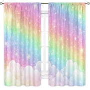 Rainbow Curtains 42Wx63H Inch Rod Pocket Kids Pastel Curtains Girls Cartoon Cute Colorful Sky Clouds Stars Aesthetic Art Printed Girly Princess Living Room Bedr
