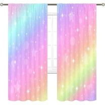 Rainbow Curtains 52Wx84H Inch Rod Pocket Kids Pastel Cute Colorful Cartoon Sky Shiny Stars Art Printed Girls Princess Women Living Room Bedroom Window Drapes Treatment Fabric 2 Panels