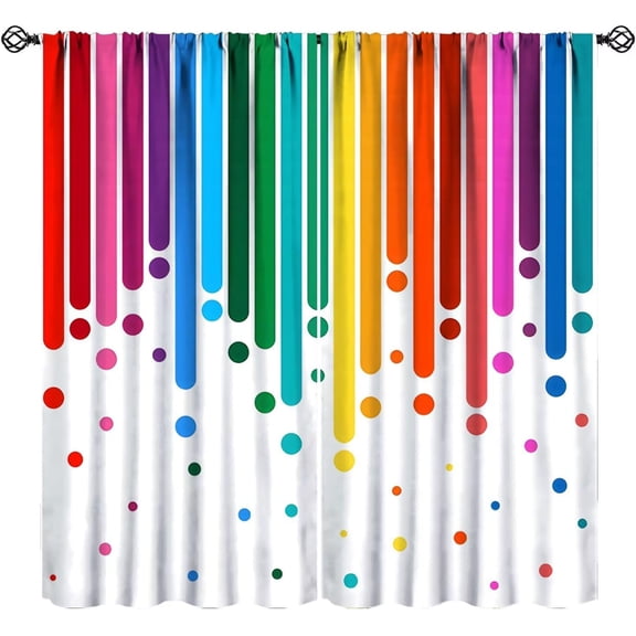 Rainbow Curtains, Abstract Colorful Rainbow Rain Bright Color Lines Polka Dots Geometric Simple Art Window Drapes for Kids Bedroom Livingroom, 55" W X 39" L