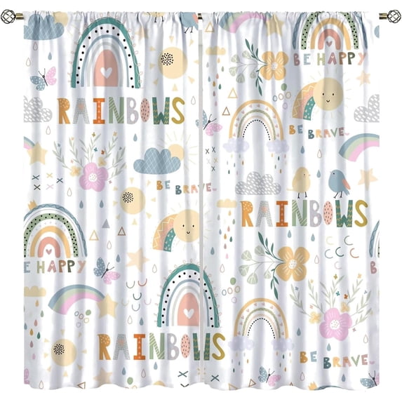 Rainbow Curtains Boho Abstract Rainbow Curtain for Bathroom Colorful Cute Kids Rainbow Bedroom Curtain Set 2 Panels,52x84 Inches