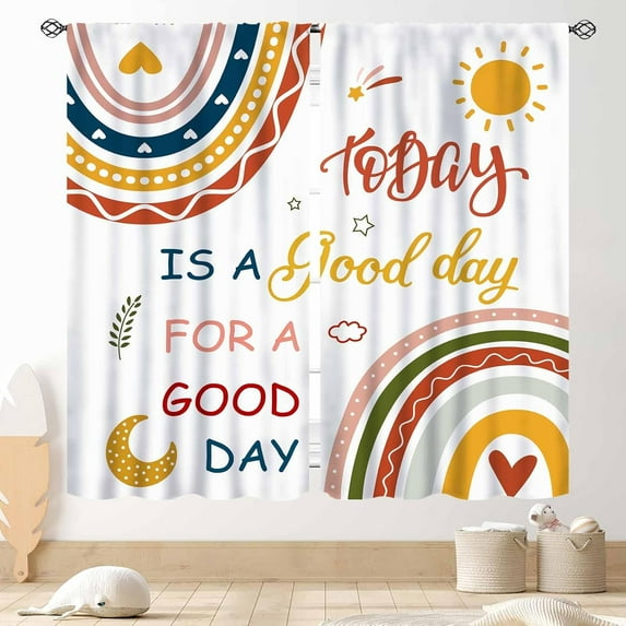 Rainbow Curtains for Classroom, Kids Girls Baby Boho Cute Inspirational Motivational Quotes Cartoon Colorful Pastel Nursery Classroom Bedroom Living Room Bathroom Window Drapes 2 Panels, 52"x84" Inch