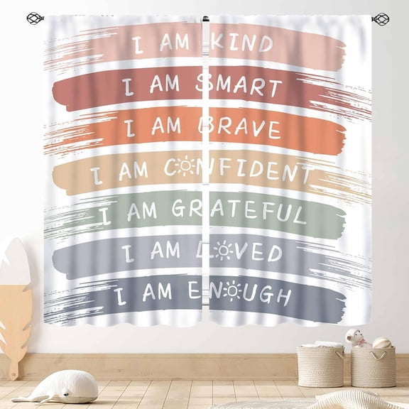 Rainbow Curtains for Classroom, Kids Girls Baby Boho Cute Inspirational Motivational Quotes Cartoon Colorful Pastel Nursery Classroom Bedroom Living Room Bathroom Window Drapes 2 Panels, 52"x63" Inch