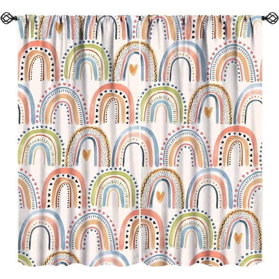 Rainbow Curtains Colorful Retro Cute Boho Rainbow Kids Girls Bedroom Nursery Living Room Rod Pocket Decoration Window Drapes 2 Panels W42xL54in