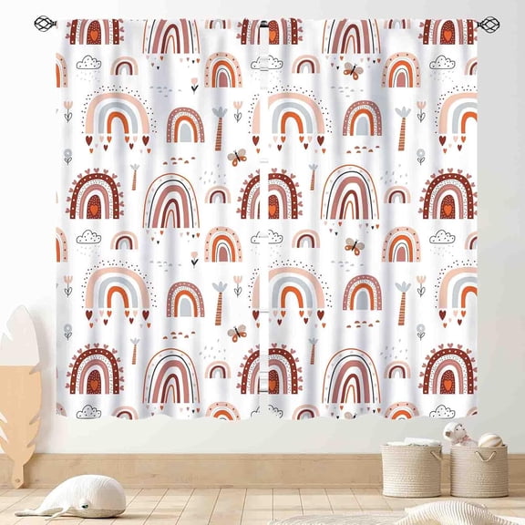 Rainbow Curtains for Girls Bedroom, Boho Pastel Pink Colorful Cute Cartoon Rainbow Window Treatments Drapery for Baby Kids Bedroom Living Room Classroom Nursery Bathroom 2 Panels, 42"x63" Inch