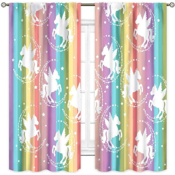 Rainbow Curtains for Girls Bedroom, Colorful Pink Purple Unicorn Blackout Drapes Girls Princess Window Treatments for Kids Girls Room Living Room Bedroom Nursery 2 Panels Sets, 42"x54" Inch