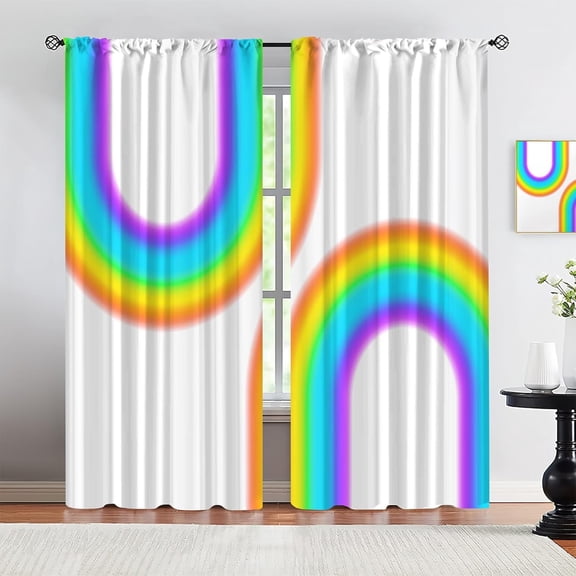 Rainbow Curtains for Girls, Cartoon Watercolor Clouds Blackout Curtains, Space Sunshine Nature Pattern Window Drapes Soft Comfortable Cost-Effective for Living Room Bedroom Kid Room-W42xL54in