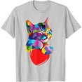thumbnail image 1 of Rainbow Cute Cat Hugging Valentine Heart Kitty Love Kitten Unisex T-Shirt for Men Women Kids Toddler,Ice Grey Color,Size YXL, 1 of 5