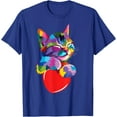 thumbnail image 1 of Rainbow Cute Cat Hugging Valentine Heart Kitty Love Kitten Unisex T-Shirt for Men Women Kids Toddler,Royal Blue Color,Size 3XL, 1 of 5