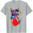 thumbnail image 1 of Rainbow Cute Cat Hugging Valentine Heart Kitty Love Kitten Unisex T-Shirt for Men Women Kids Toddler,Sport Grey Color,Size YXS, 1 of 5