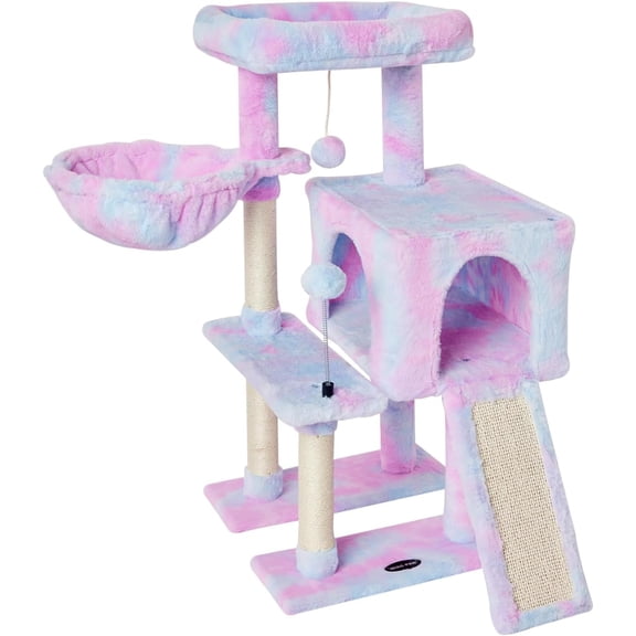 Rainbow Cute Cat Tree Tower for Indoor Cats Condo with Sisal Scratching Posts Jump Platform Furniture Activity Center Play House Bed