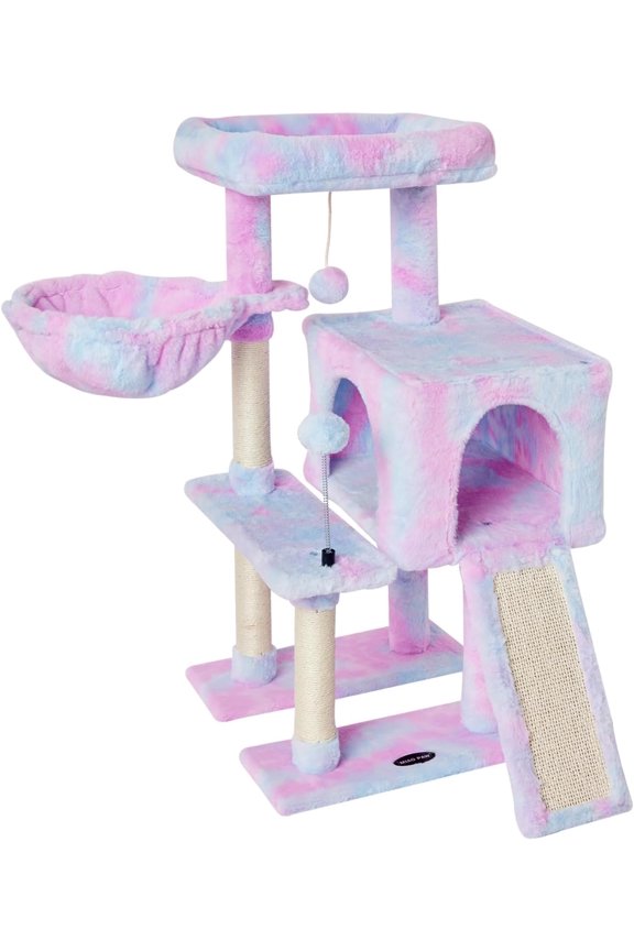 Rainbow Cute Cat Tree Tower for Indoor Cats Condo with Sisal Scratching Posts Jump Platform Furniture Activity Center Play House Bed