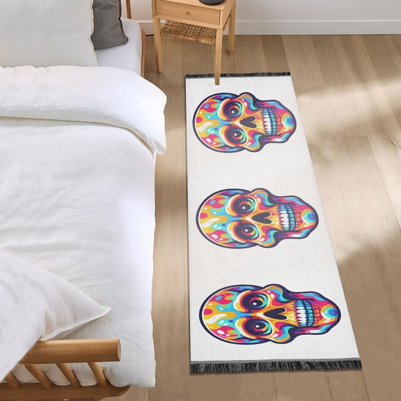 Rainbow Cute Skull Head Runner Area Rug 2x6 Soft Non-Slip Washable Bedside Carpet for Hallway Bedroom Living Room Home Decor