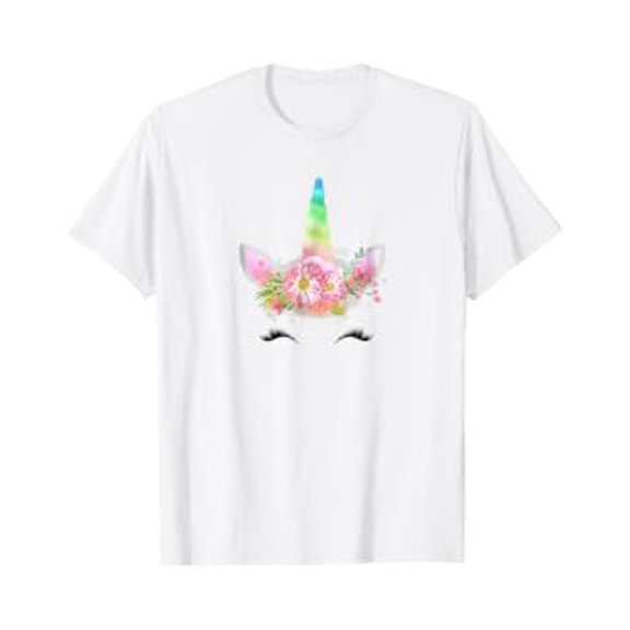 Rainbow Cute Unicorn Face T Shirt Bohemian Flower Tee