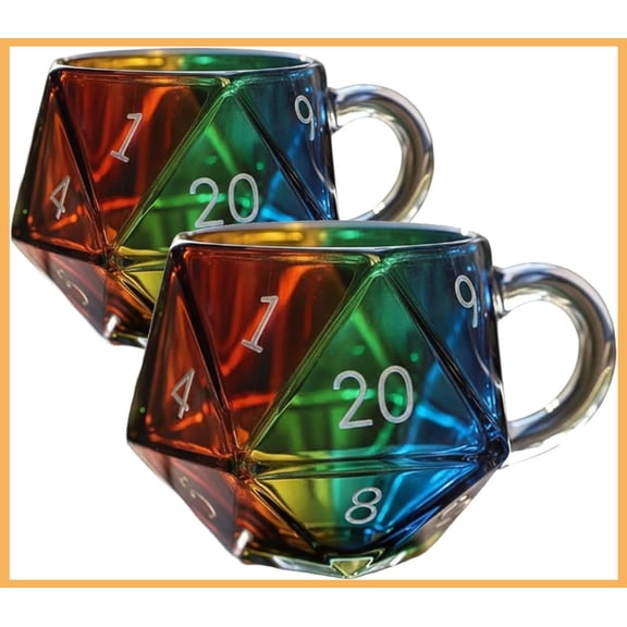 Rainbow D20 Dice Mug, Polyhedral Dice Coffee Cup with Handle, Game Mug for RPG Lovers, Game Night Mugs Gift for Fantasy Lovers