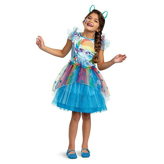 Rainbow Dash Costume for Girls, Official My Little Pony Deluxe Kids Character Dress Outfit, Child Size Medium (7-8)