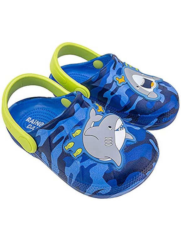Boys Molded Clog, Shark Adjustable Slide, Blue, Toddler Size 7