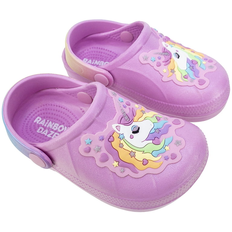 Rainbow Daze Girl's Molded Clog, Unicorn Adjustable Slide, Pink