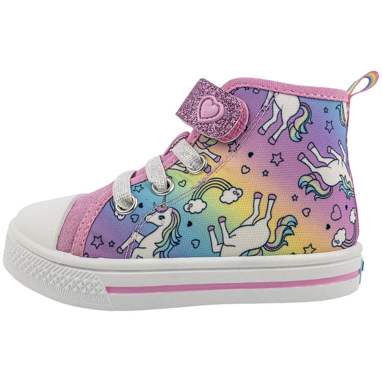 Rainbow Daze Toddler Shoes Hi Top Sneaker Slip On with Hook and Loop Strap Unicorn Pink Size 5