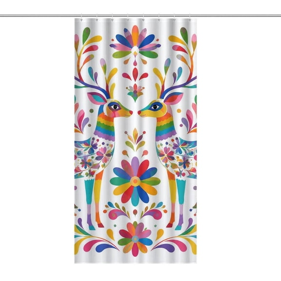 Rainbow Deer Floral Alebrije Print Shower Curtain,Cloth Fabric Waterproof Polyester Bathroom Home Decor Set with Hooks
