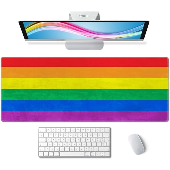 Rainbow Desk Mat LGBT Colored Flag Large Mouse Pad XL Extended Gaming Mousepad Keyboard Mouse Mat Desk Pad for Computer Laptop 31.5''''X11.8'''' Non-Slip Rubber Base with Stitched Edges