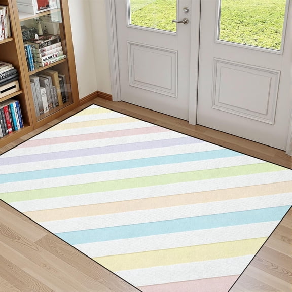 Rainbow Diagonal Stripes Area Rug, Pastel Colorful Pattern Carpet, Washable Non Slip Low Pile Soft Thin, Entryway Kitchen Bathroom Bedroom Home Decor Mat 3x4ft