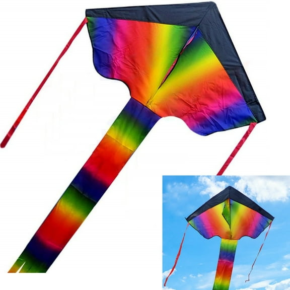 Rainbow Diamond Kite - 42 inch Easy Flyer Rainbow Kites for Kids and Adults with 300ft Line Great Beginner Kite
