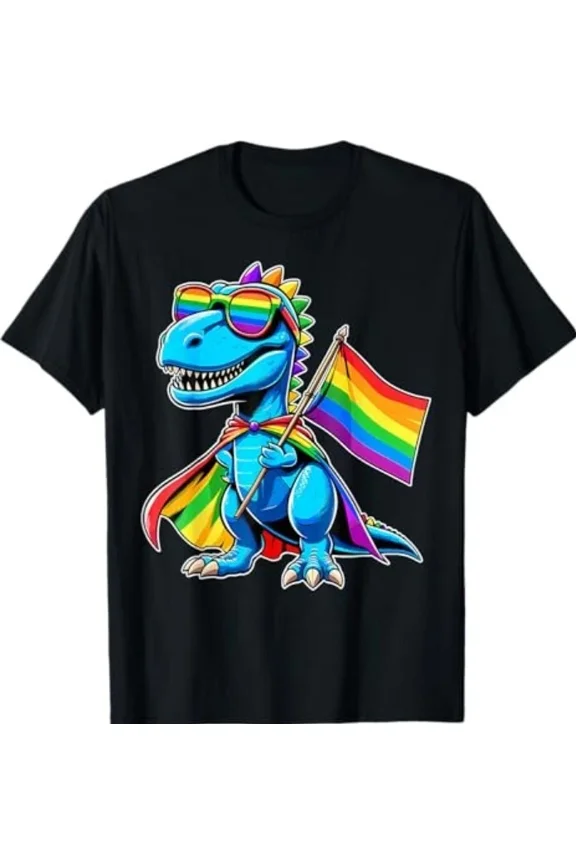 Rainbow Dino Pride Bright Colorful Equality Art Unisex T-Shirt up to size 5XL