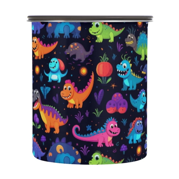 Rainbow Dinosaur Dino Airtight Coffee Bean Canister 30oz Food Storage Containers with Lids For Gournd, Tea, Sugar, Flour, Rice, Cereal, Candy Cookie Jar