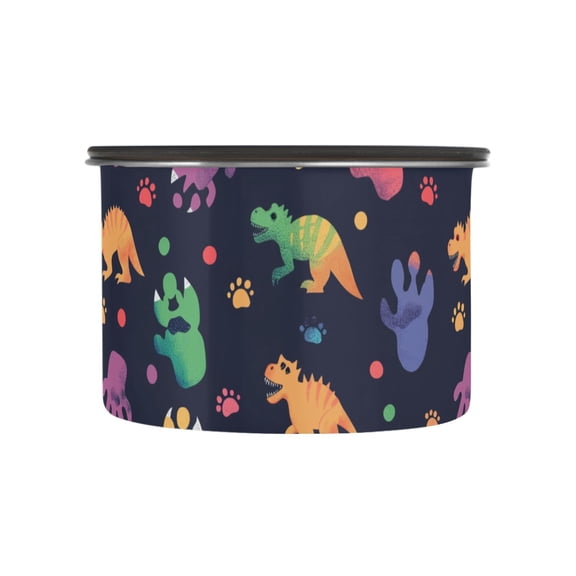 Rainbow Dinosaur Dino Foot Print Airtight Coffee Bean Canister 17oz Food Storage Containers with Lids For Gournd, Tea, Sugar, Flour, Rice, Cereal, Candy Cookie Jar