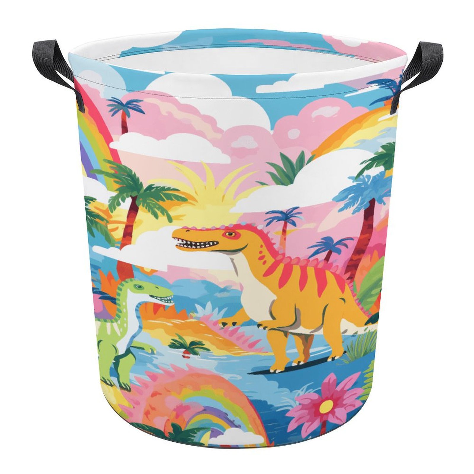 Dinosaur Collapsible Laundry Hamper - Foldable Clothes Basket With Handles, Water-Resistant, For Kids Room