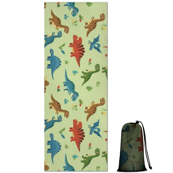 Rainbow Dinosaurs Tiny Plants Hot Yoga Mat Towel Non Slip for Hot Yoga - Quick-Drying Yoga Mat Cover with 4 Corner Pockets with Travel Bag - Hot Yoga Towel Non Slip 70"x26"