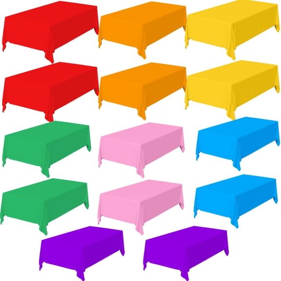 Rainbow Disposable Rectangle Plastic Tablecloths 14 Pack 54 x 108 Inch for Holiday Party Dinner Birthday Picnic