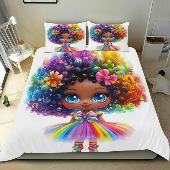 Rainbow Doll Themed Bed Sheet Set Three Piece Set 53x79 Inches Comfortable And Skin Friendly Unique Design Creating A Star Studded Night