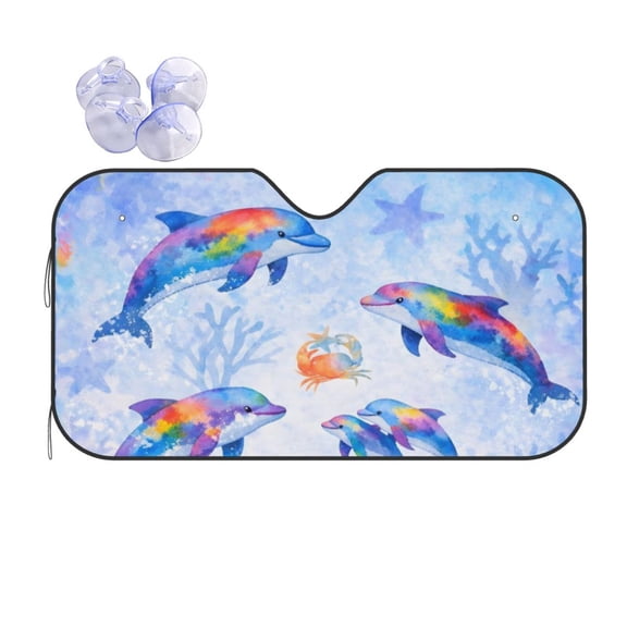 Rainbow Dolphin Ocean Car Windshield Sun Shade Universal Fit Auto Sun Visor Protector