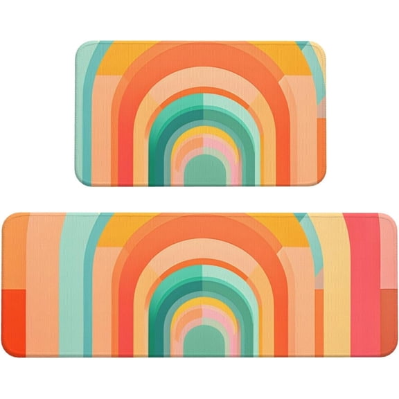 Rainbow Door Kitchen Mats for Floor, Colorful Abstract Kitchen Rug Runner Non-Slip Kitchen Mats and Rugs 2PCS Absorbent Standing Mats for Office Desk Sink