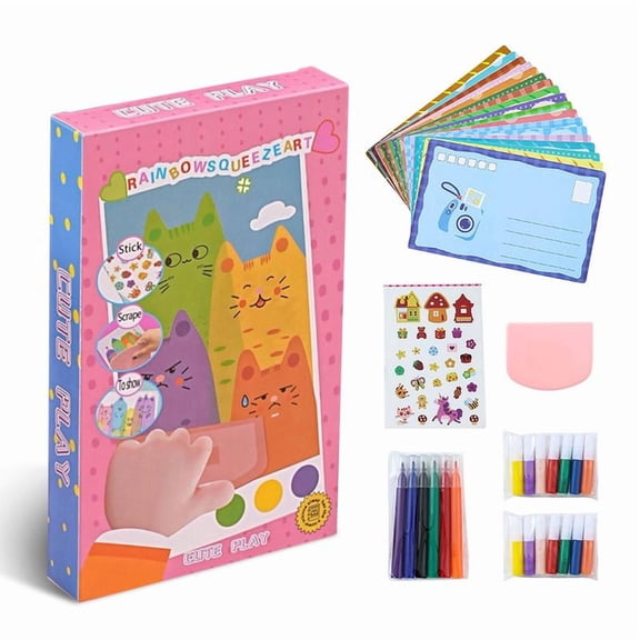 Rainbow Dots Scratch Art DIY Children's Bookmark Craft Kit 20 Postcards 1 Sticker 14 Paints 6 Watercolor Pens 1 Tool Educational Toy for Ages 3+ Christmas Gift