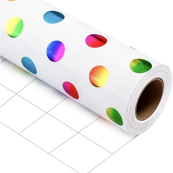 Rainbow Dots Wrapping Paper, Gift Wrap for Birthday, Valentines, Mothers day, Graduation, Wedding, Fathers day, Baby Shower, Christmas (17in x 32.8ft)