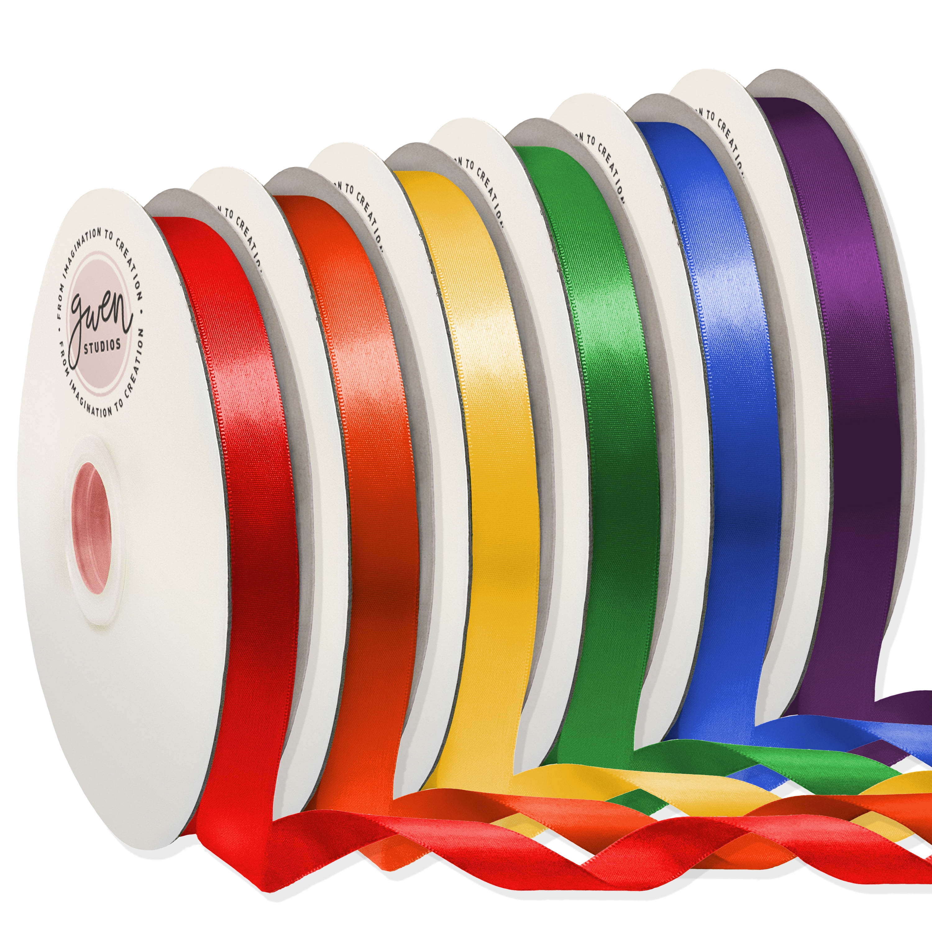 Rainbow Double Faced Satin Ribbon, 6 Colors, 5/8 x 600 Yards by Gwen Studios