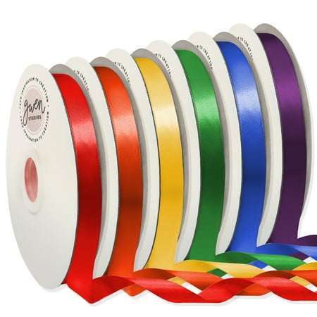 Rainbow Double Faced Satin Ribbon, 6 Colors, 5/8" x 600 Yards by Gwen Studios