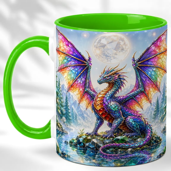 Rainbow Dragon Coffee Mug, Fantasy Dragon Mug, Ceramic 11 oz