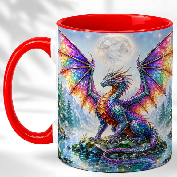 Rainbow Dragon Coffee Mug, Fantasy Dragon Mug, Ceramic 11 oz