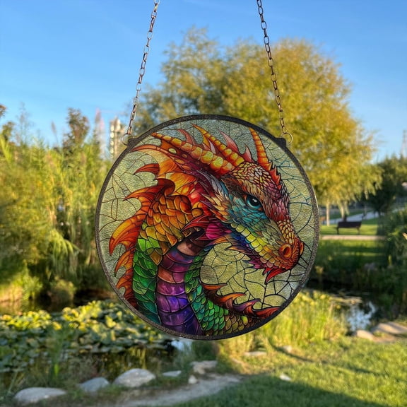 Rainbow Dragon Glass Suncatcher, Mirrorball Wall Decor, 7.9 in