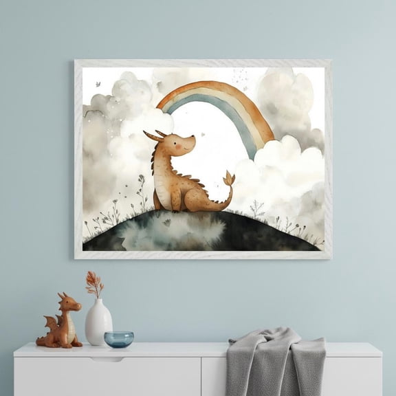 Rainbow Dragon Mythical Creature Nursery Wall Decor Unframed Paper Print