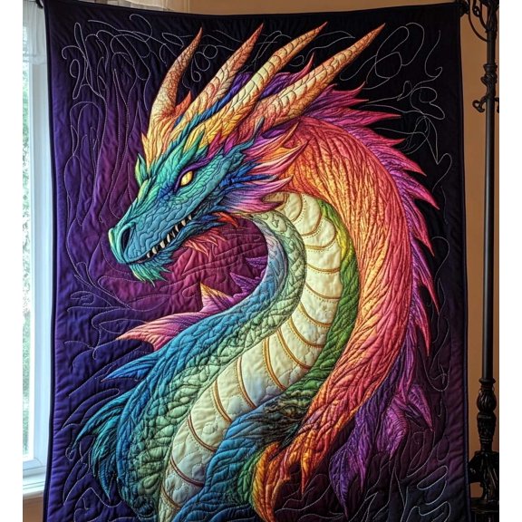 Rainbow Dragon Quilted Blanket