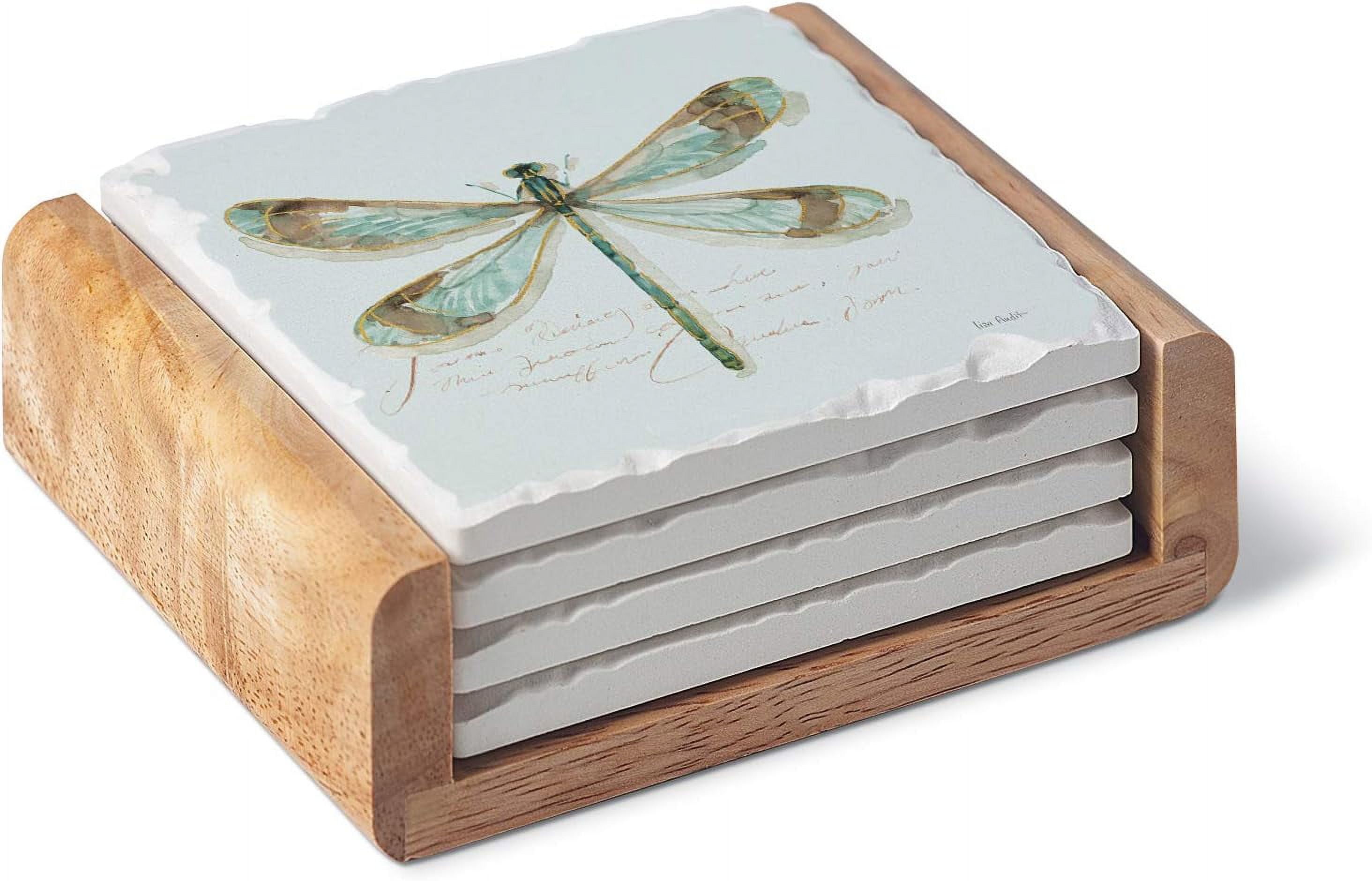 Rainbow Dragonfly 4 Pack Absorbent Stone Tumbled Tile Coasters In